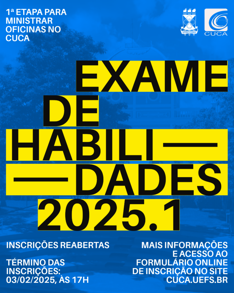 Cuca/Uefs publica Errata do Edital 01/2025 – Exame para Reconhecimento de Habilidades e Competências Técnicas e Artísticas