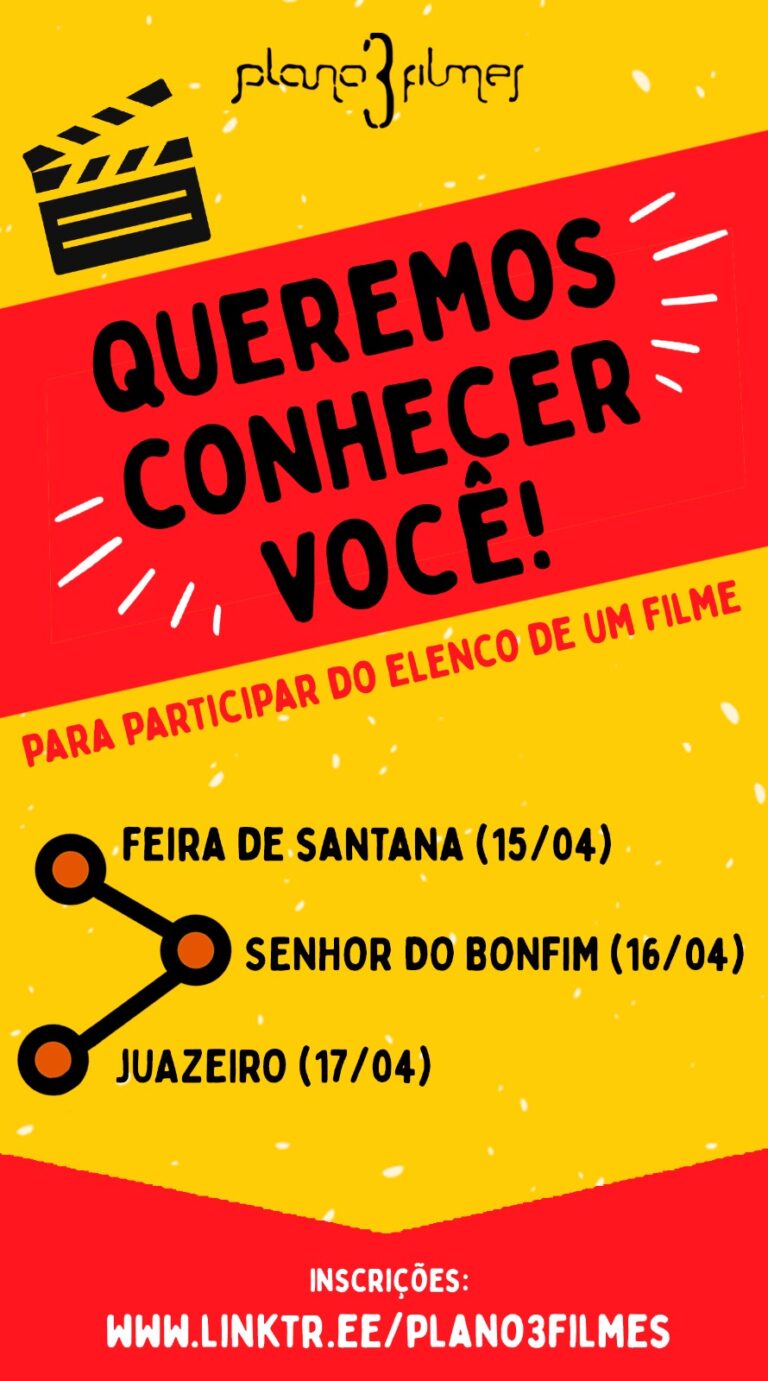Cuca/Uefs recebe seleção de elenco da produtora Plano 3 Filmes no dia 15/04