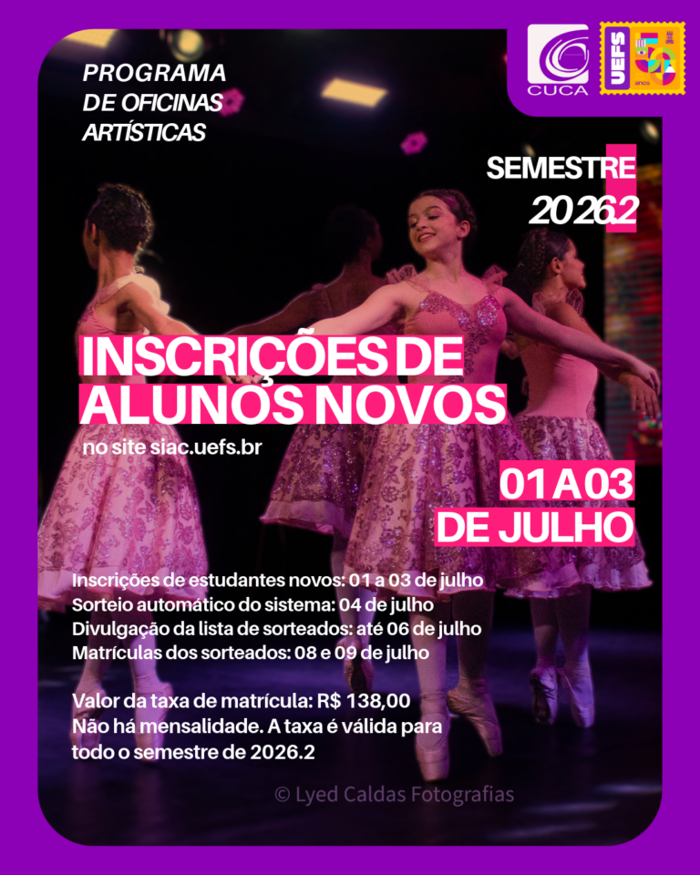 Cuca/Uefs abre inscrições para mais de mil vagas em oficinas artísticas no dia 1º de julho